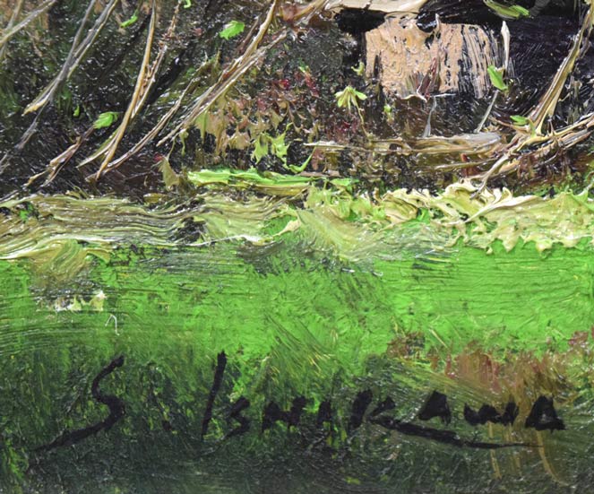 石川茂男「春の白馬村(長野県)」油絵・SM サイン拡大画像