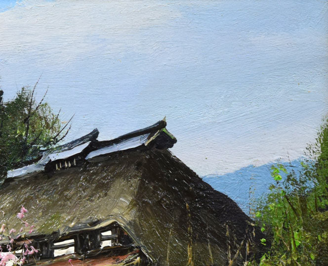 石川茂男「春の白馬村(長野県)」油絵・SM 拡大画像2