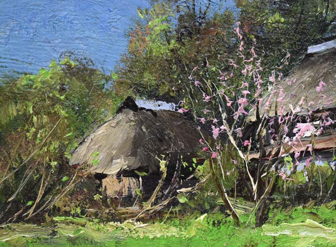 石川茂男「春の白馬村(長野県)」油絵・SM 拡大画像3