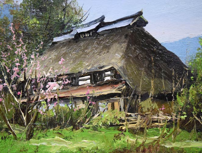石川茂男「春の白馬村(長野県)」油絵・SM 拡大画像4