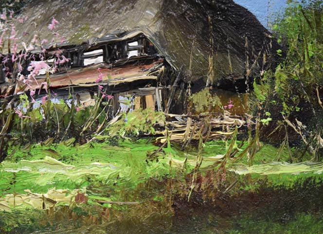 石川茂男「春の白馬村(長野県)」油絵・SM 拡大画像5