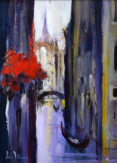 石岡剛「ベニス運河の花(イタリア)」油絵・F4号 作品全体拡大画像