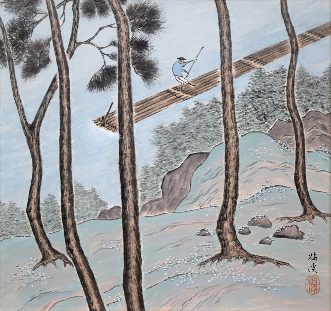 石原梅渓「風景画」日本画・6号 作品全体拡大画像