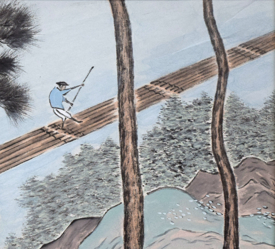 石原梅渓「風景画」日本画・6号 拡大画像3