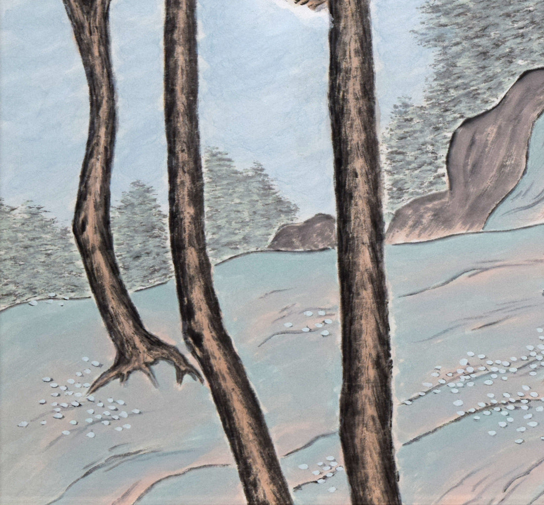 石原梅渓「風景画」日本画・6号 拡大画像4