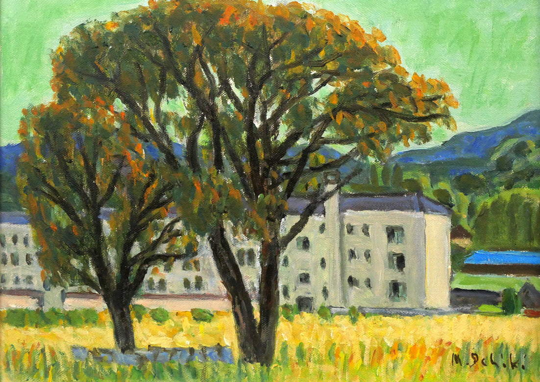 一木万寿三「山の手風景」油絵・F4号 作品全体拡大画像