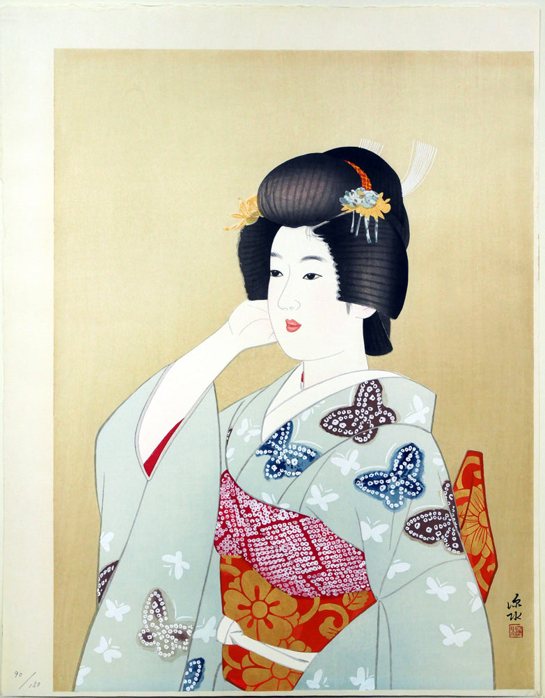 伊東深水「初島田」木版画 作品シート全体画像