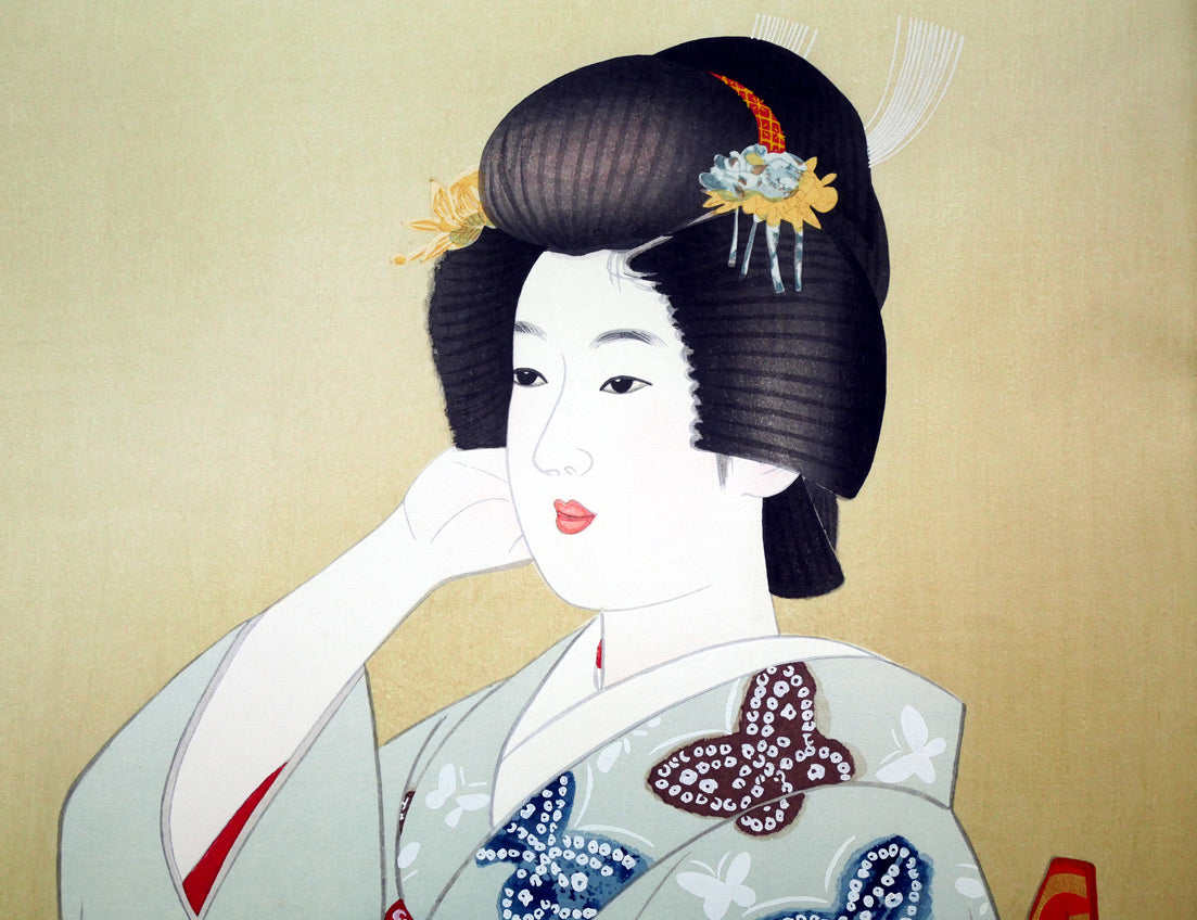 伊東深水「初島田」木版画 拡大画像1