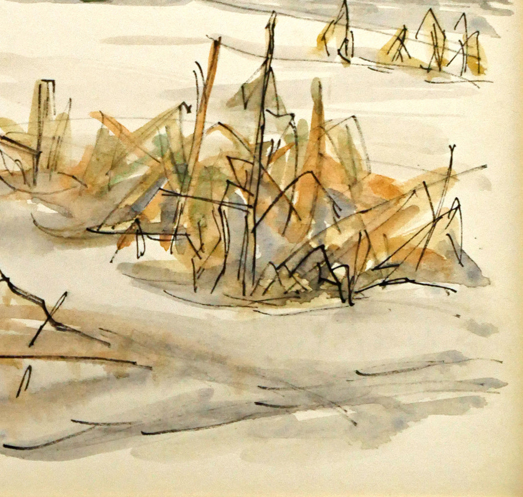 伊藤正「馬橇のある風景」水彩画 拡大画像4