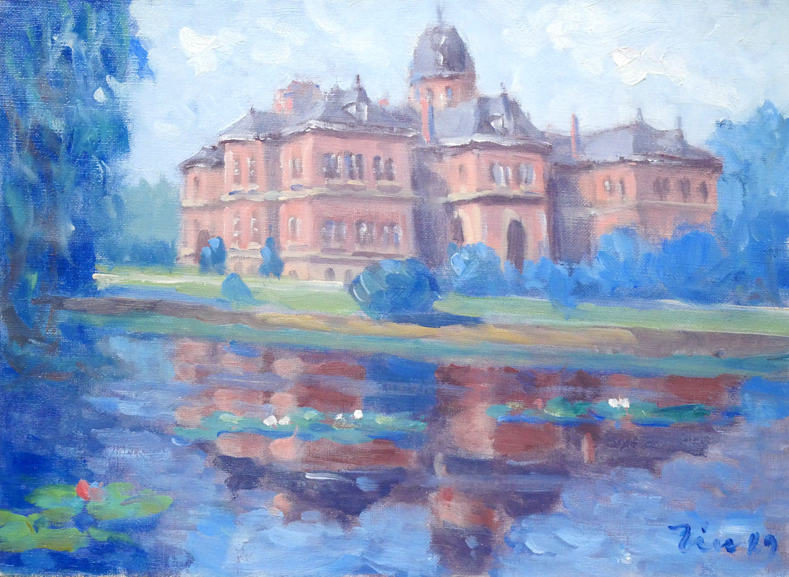 伊藤仁「北海道庁と池」油絵・F4号 作品全体画像