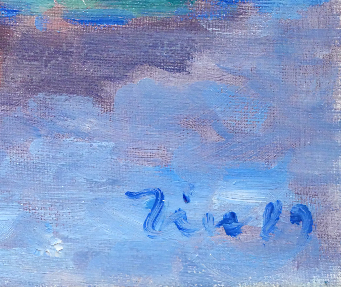 伊藤仁「北海道庁と池」油絵・F4号 サイン・年記(1989年作)