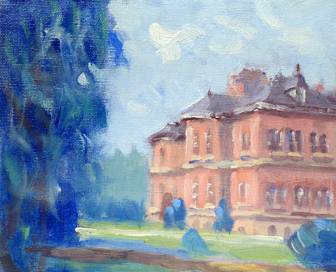 伊藤仁「北海道庁と池」油絵・F4号 拡大画像1