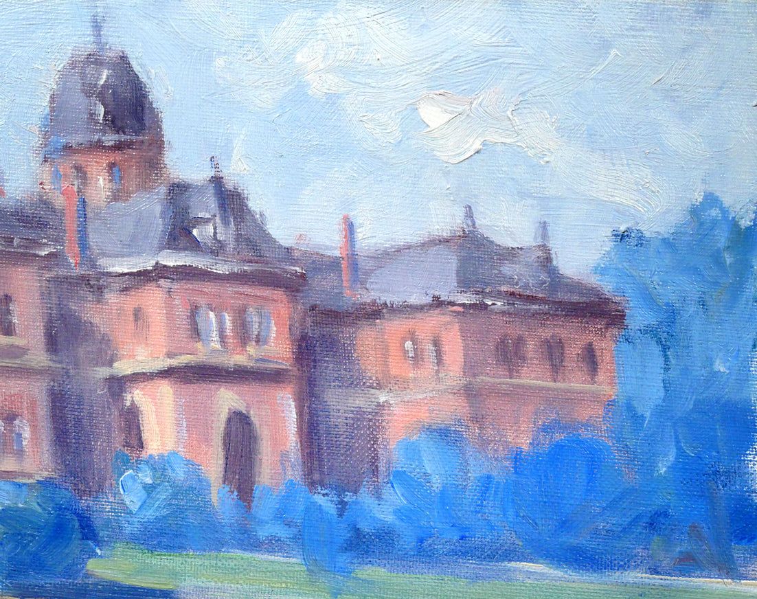 伊藤仁「北海道庁と池」油絵・F4号 拡大画像2