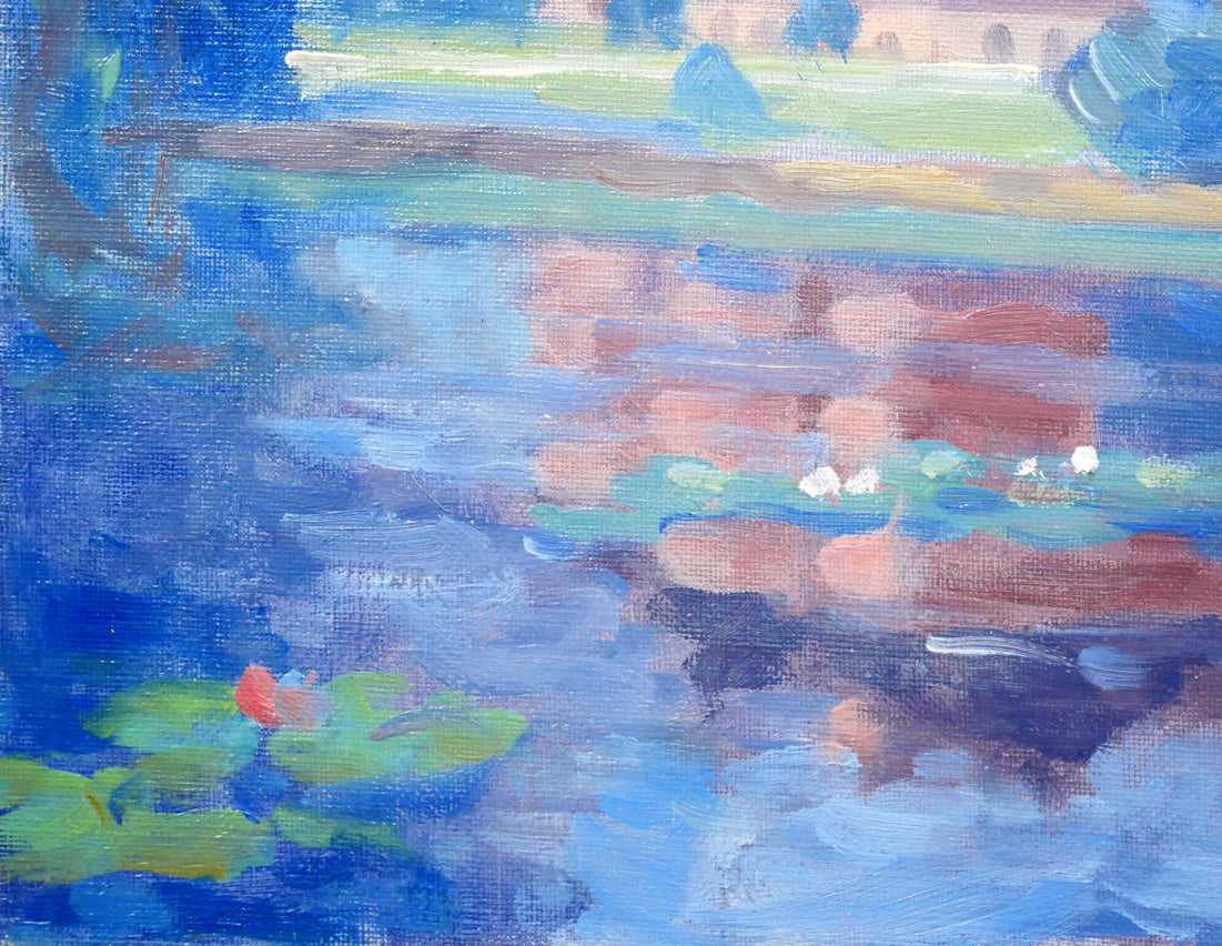 伊藤仁「北海道庁と池」油絵・F4号 拡大画像3