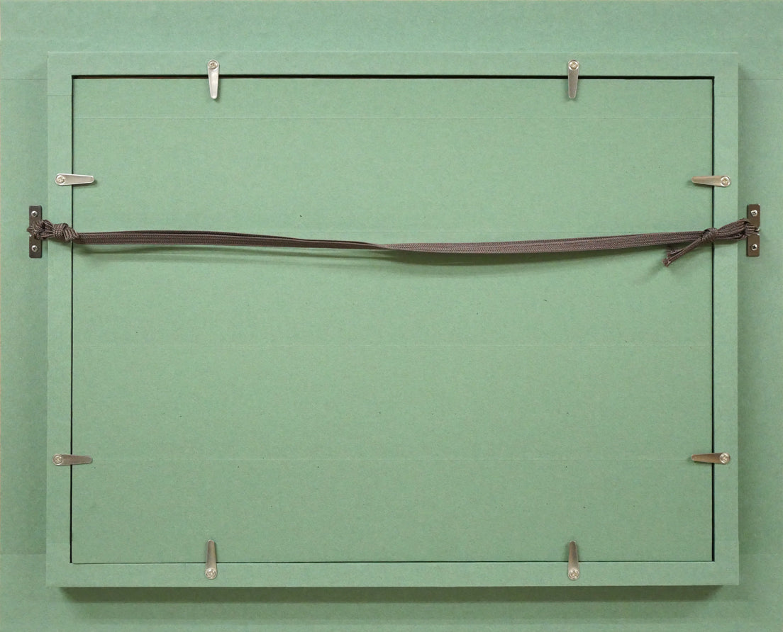 伊藤仁「北海道庁と池」油絵・F4号 額縁裏側画像