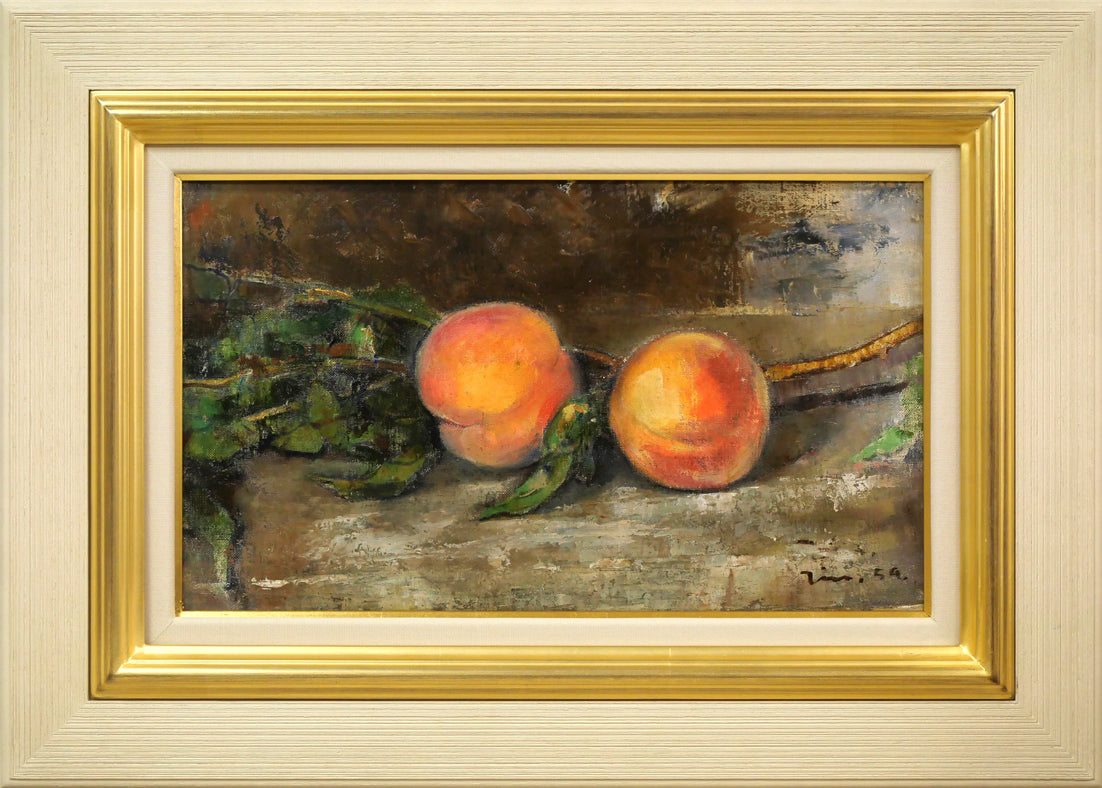 伊藤仁「静物画(桃)」油絵・M6号