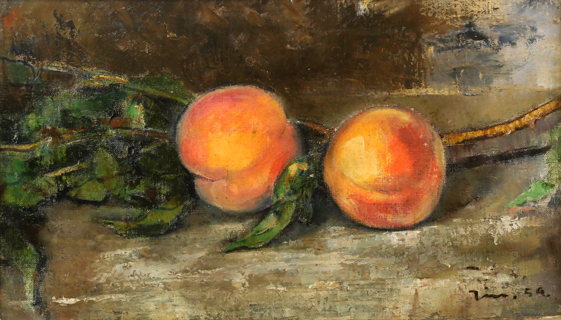 伊藤仁「静物画(桃)」油絵・M6号 作品全体拡大画像