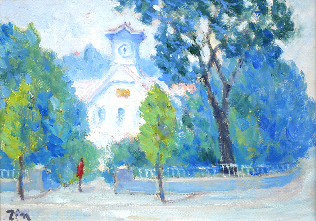 伊藤仁「早春時計台(札幌)」油絵・F4号 作品全体拡大画像