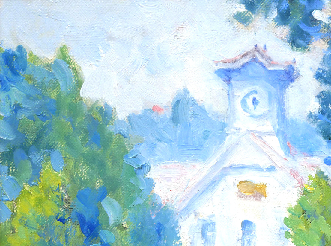 伊藤仁「早春時計台(札幌)」油絵・F4号 拡大画像1