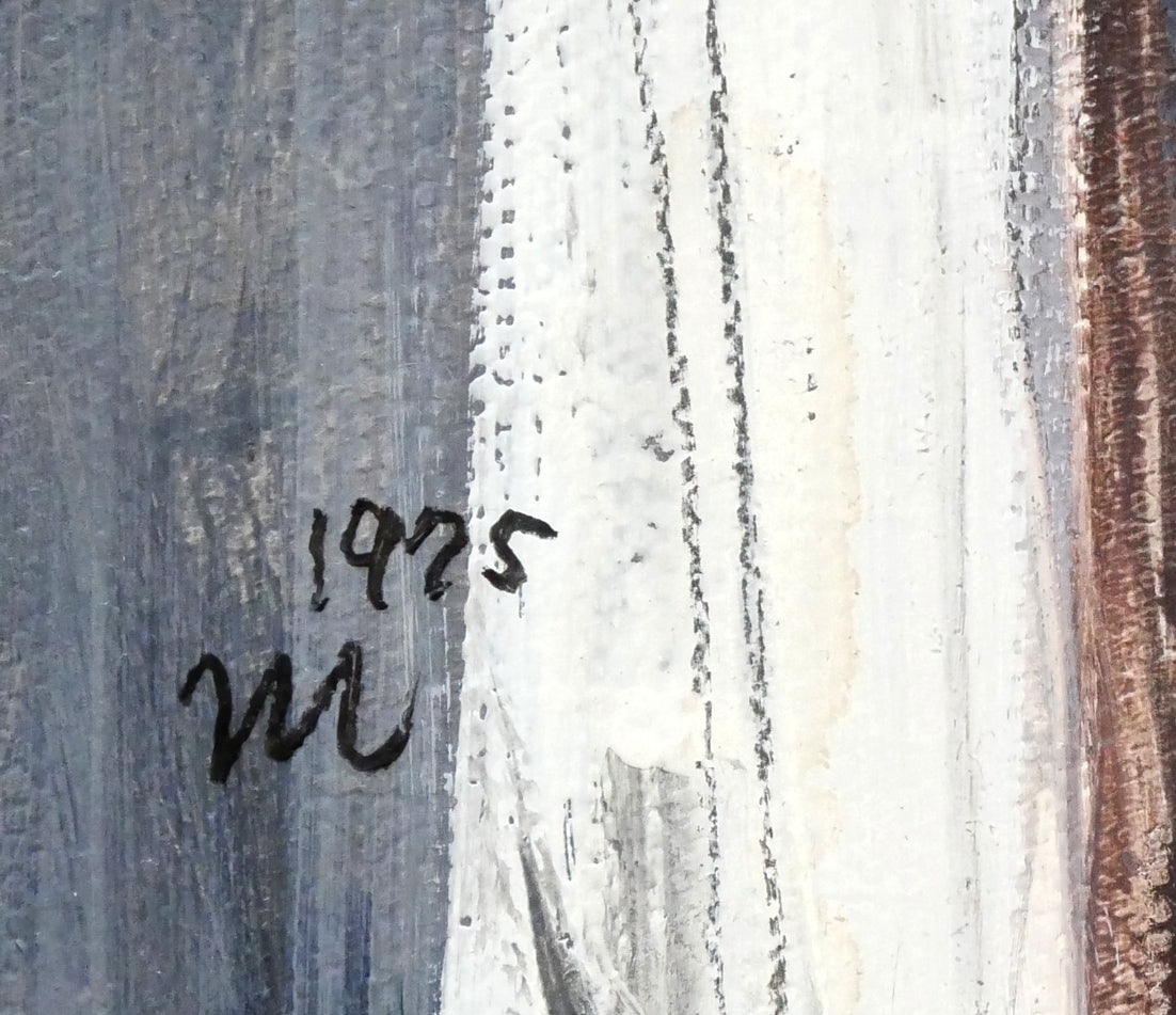 伊東将夫「人物像」油絵・SM 年記(1975年作)、サイン拡大画像