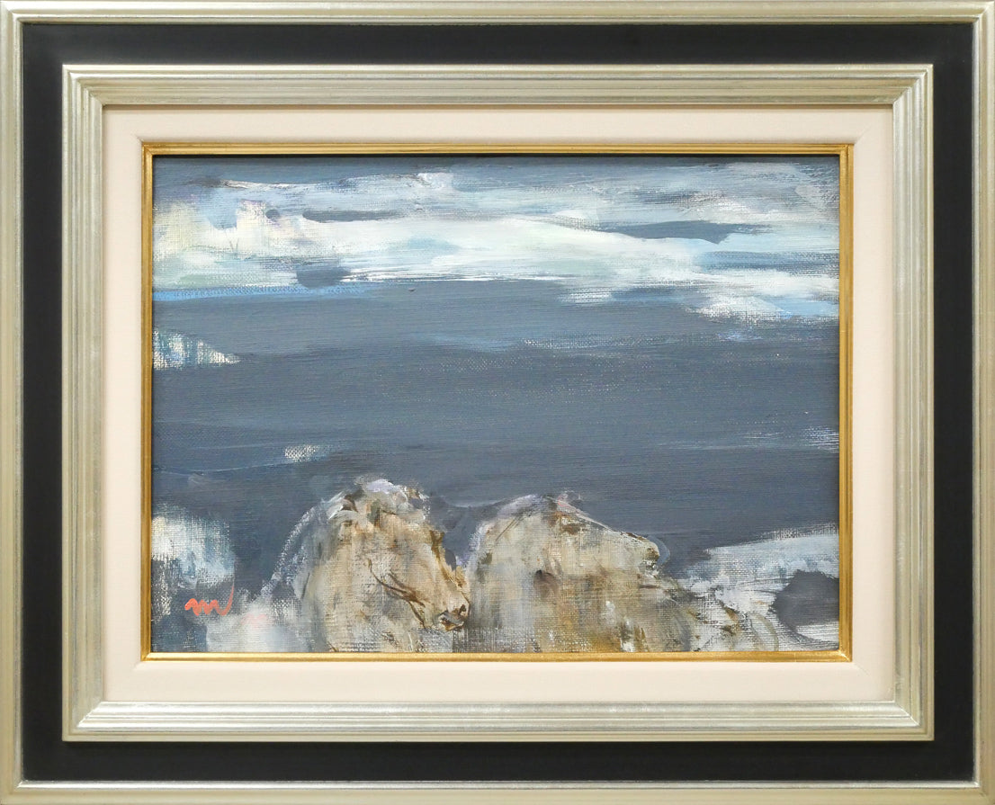 伊東将夫「馬と流氷」油絵・F4号