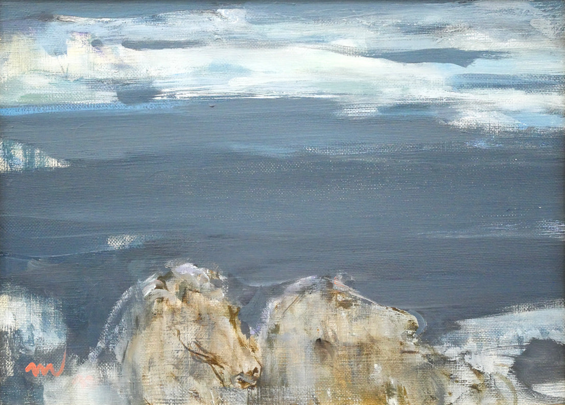 伊東将夫「馬と流氷」油絵・F4号 作品全体画像