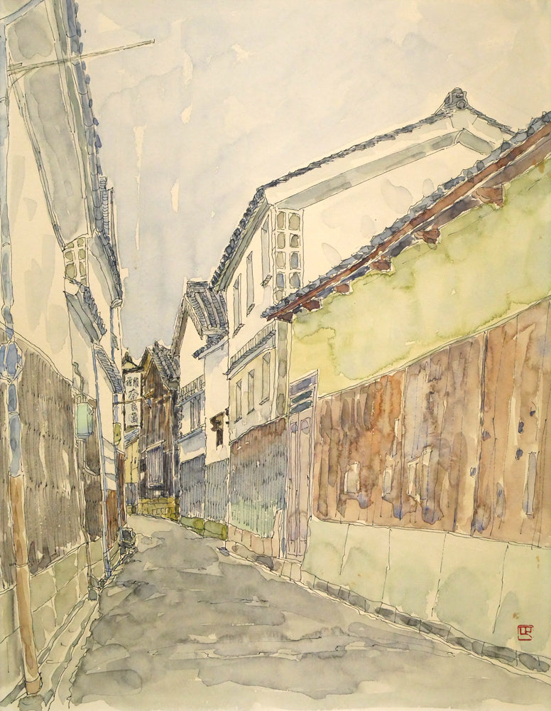 伊藤正「倉敷(奈良萬の小路)」水彩画・4号 作品全体拡大画像