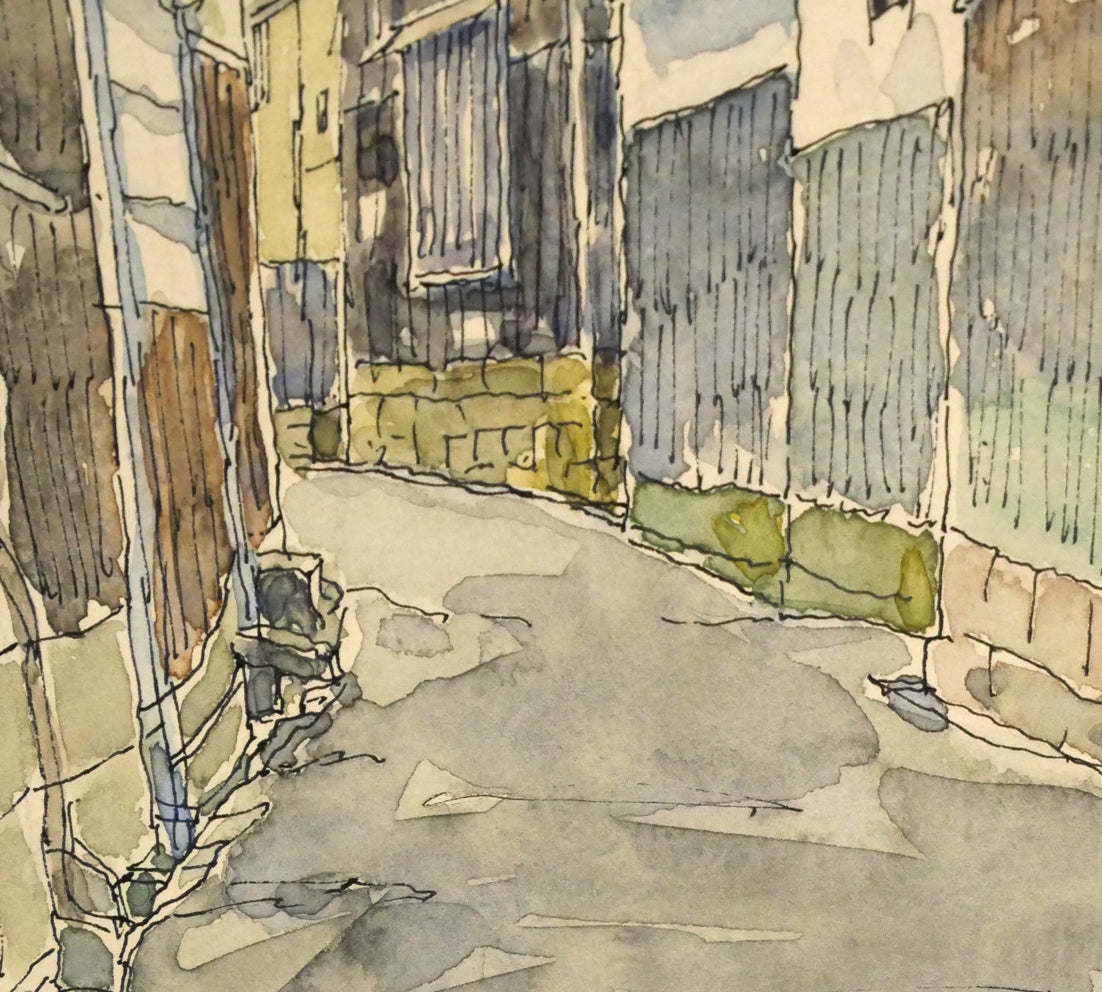 伊藤正「倉敷(奈良萬の小路)」水彩画・4号 拡大画像4