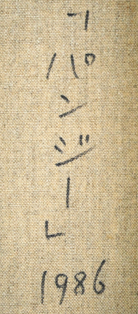 伊藤正「パンジー」油絵・F6号 裏書き拡大画像1