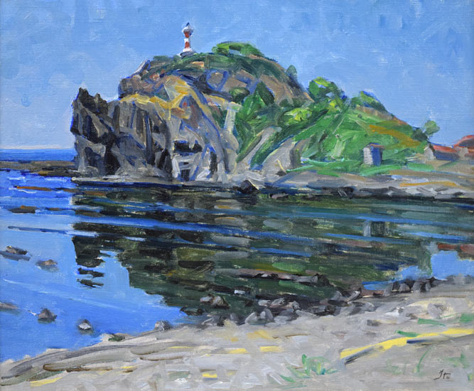 伊藤正「本目灯台(島牧)」油絵・F8号 作品全体画像
