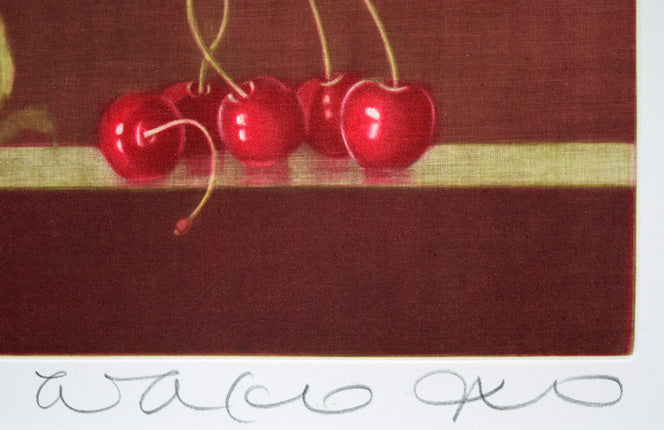 伊藤倭子「さくらんぼ」銅版画 本人直筆鉛筆サイン拡大画像