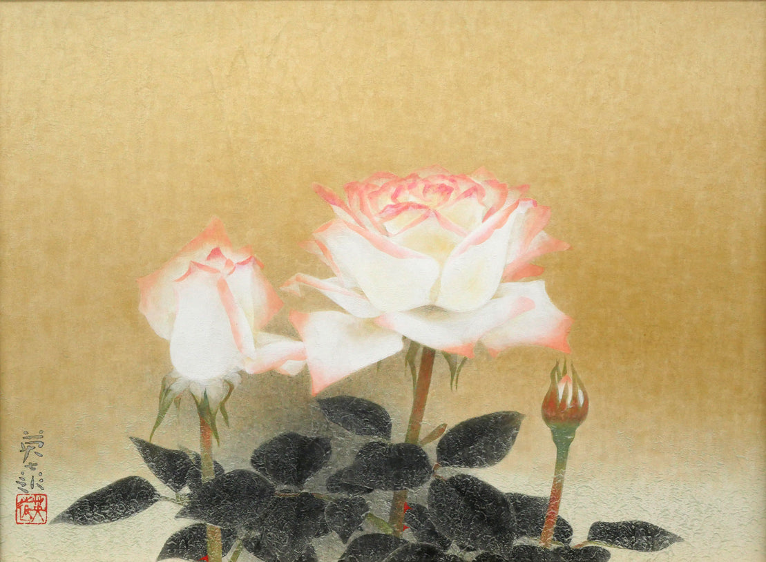 岩橋英遠「長春」日本画・P8号 作品全体画像