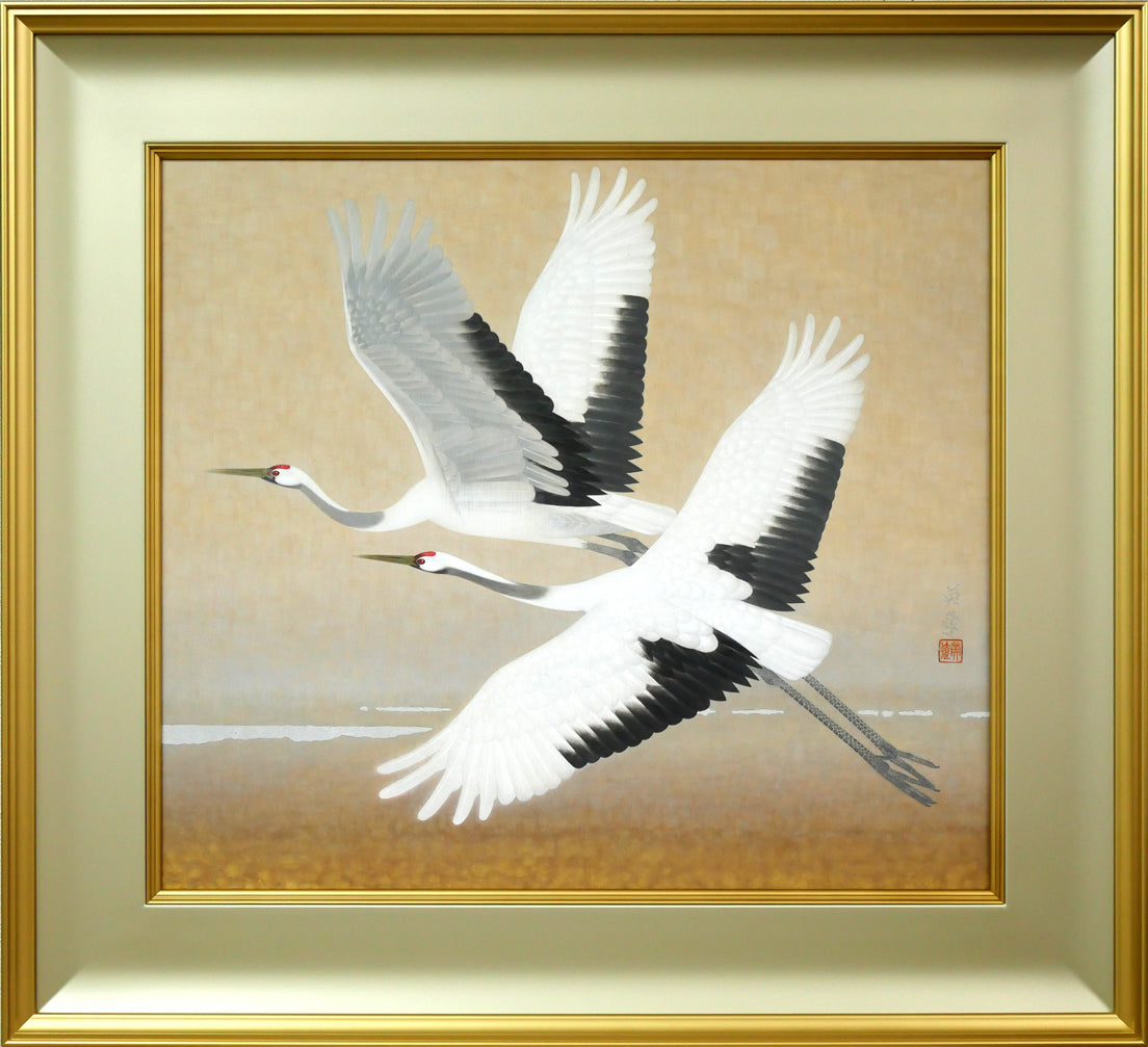 岩橋英遠「双鶴」日本画・10号大
