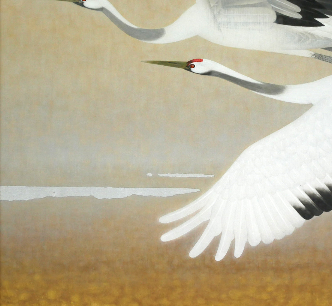 岩橋英遠「双鶴」日本画・10号大 拡大画像3