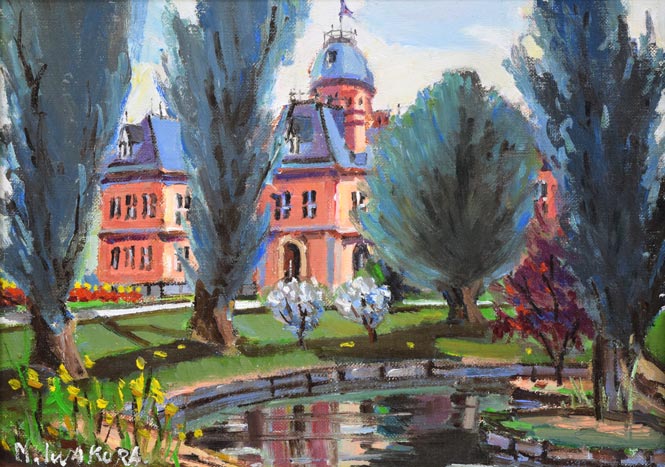 岩倉三喜生「道庁(銀額縁)」油絵・F4号 作品全体拡大画像