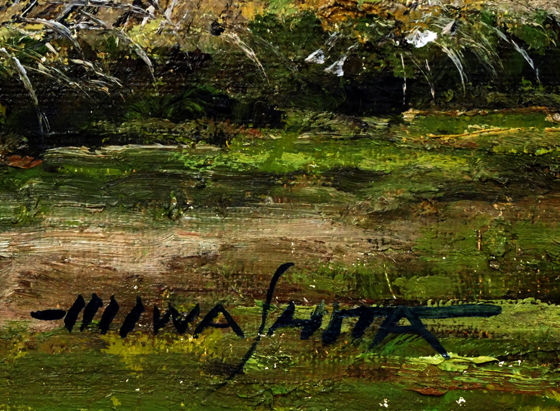 岩下正芙美「甲州民家」油絵・F6号 サイン拡大画像