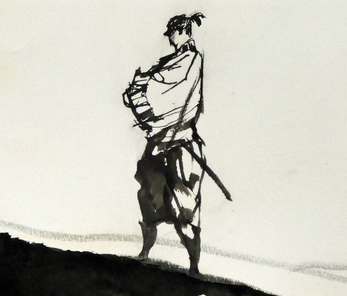 岩田専太郎「挿絵原画カット(横長)」水墨画・10号 拡大画像4