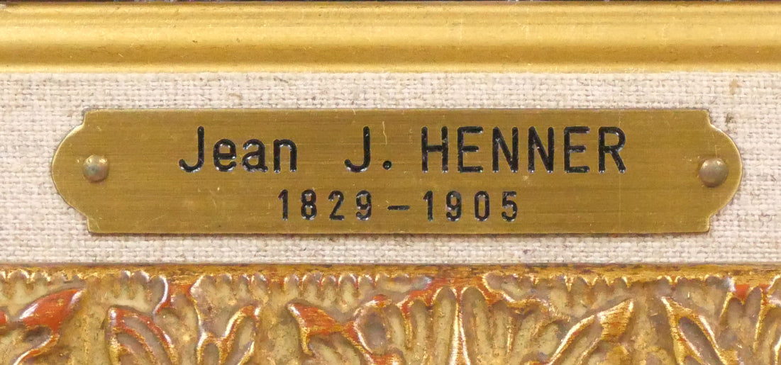 ジャン=ジャック エンネル(Jean=Jacques HENNER)「青いリボンの少女」油絵・仏F4号 額装プレート拡大画像