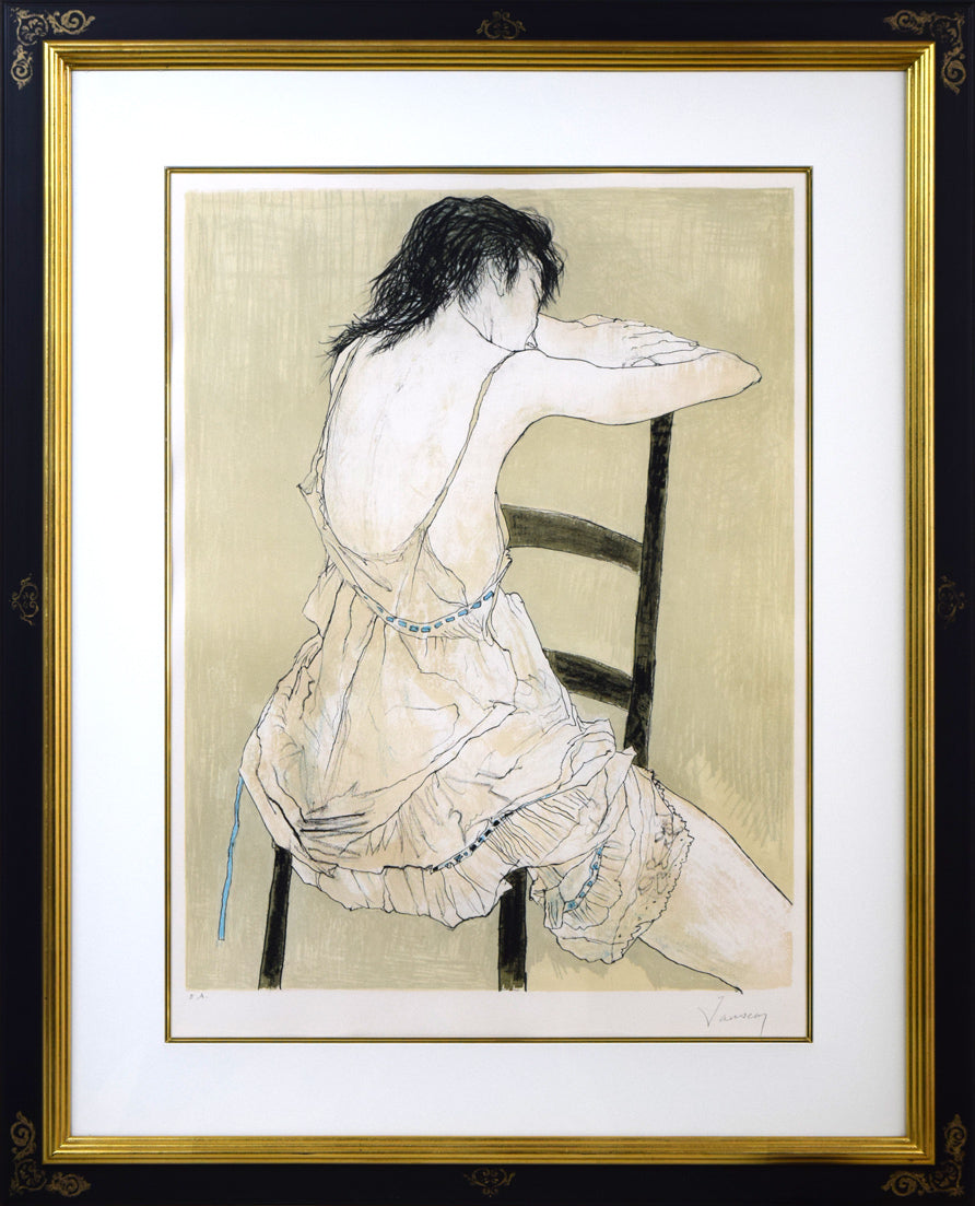 ジャン・ジャンセン(Jean Jansem)「バラ色のペチコートの少女」リトグラフ