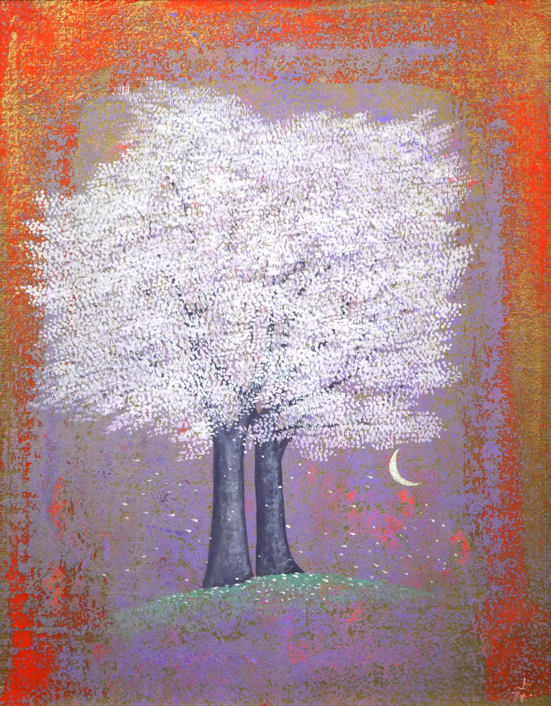 上代誠「双子の桜」油絵・F6号 作品全体拡大画像