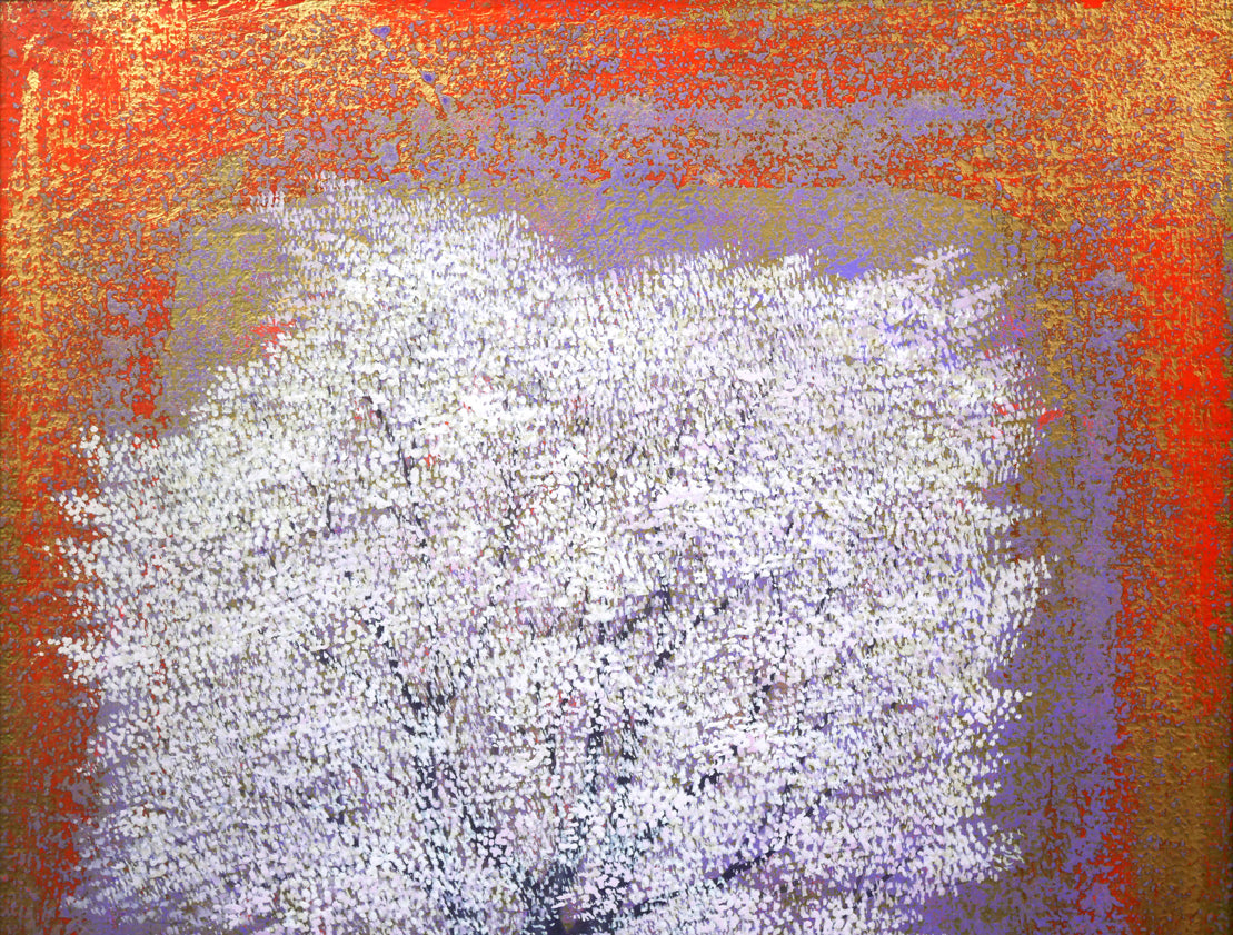 上代誠「双子の桜」油絵・F6号 拡大画像1