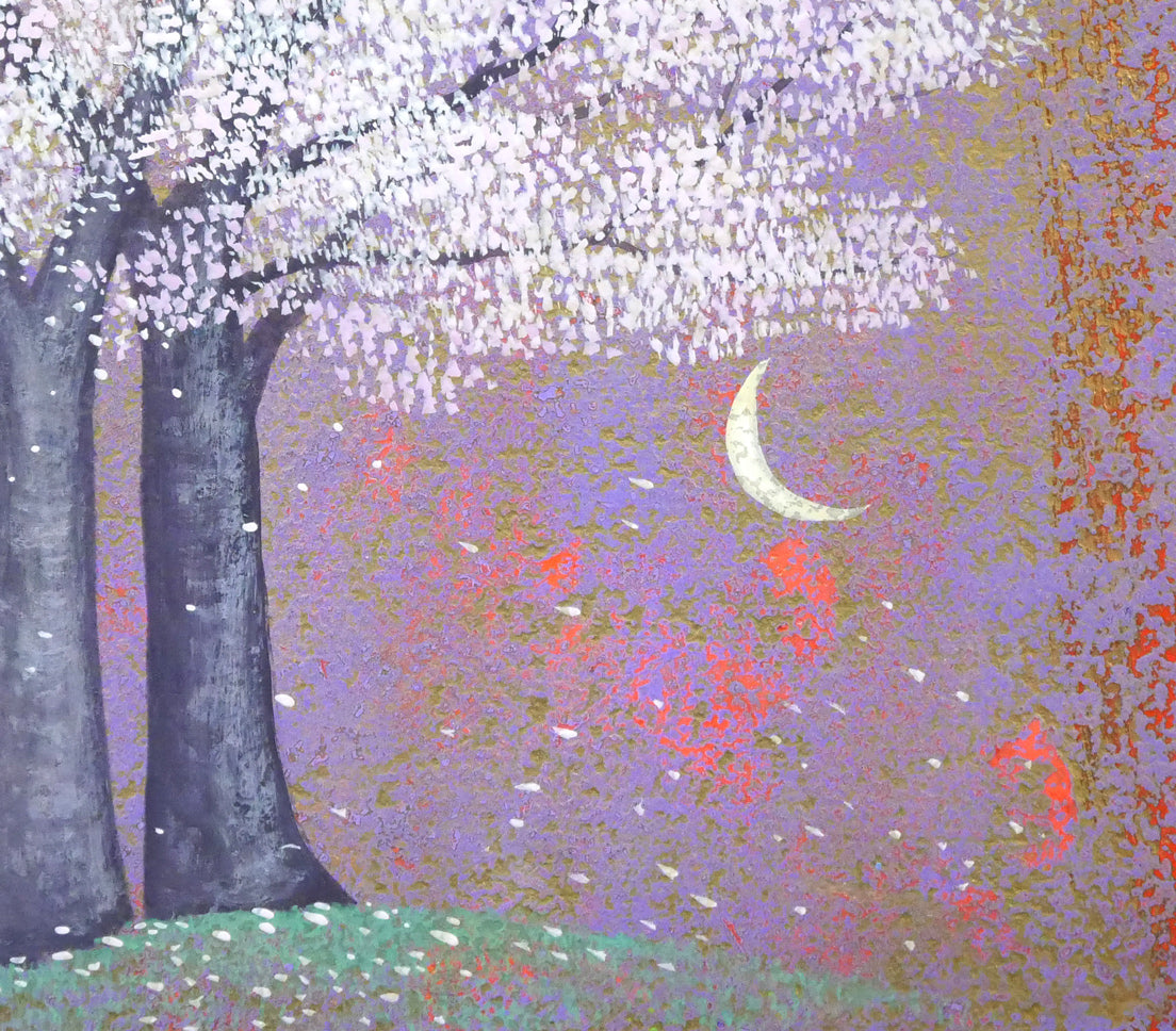 上代誠「双子の桜」油絵・F6号 拡大画像3