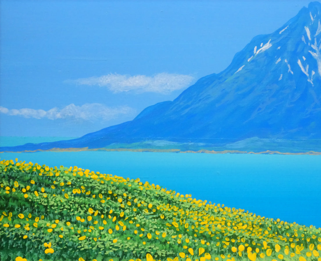 上代誠「利尻を望む」油絵・SM 拡大画像1
