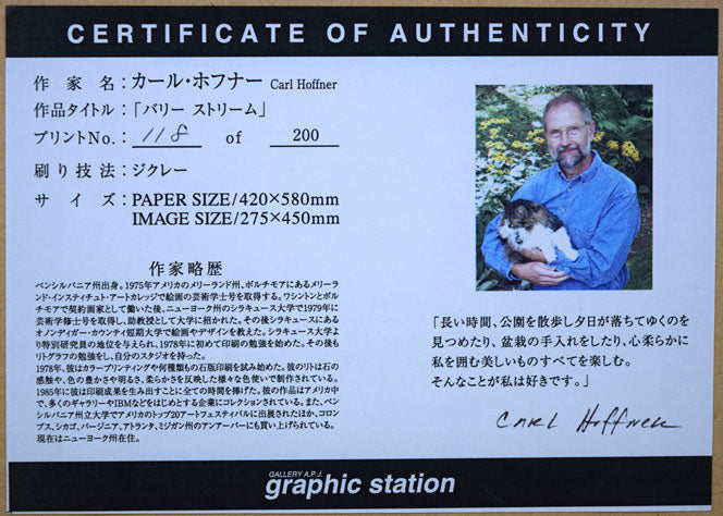 カール ホフナー(Carl Hoffner)「バリー ストリーム」ジクレー版画 額裏拡大画像(作者プロフィール)