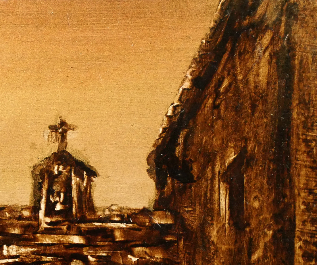 角浩「街へ来たドンキホーテ」油絵・F0号 拡大画像2