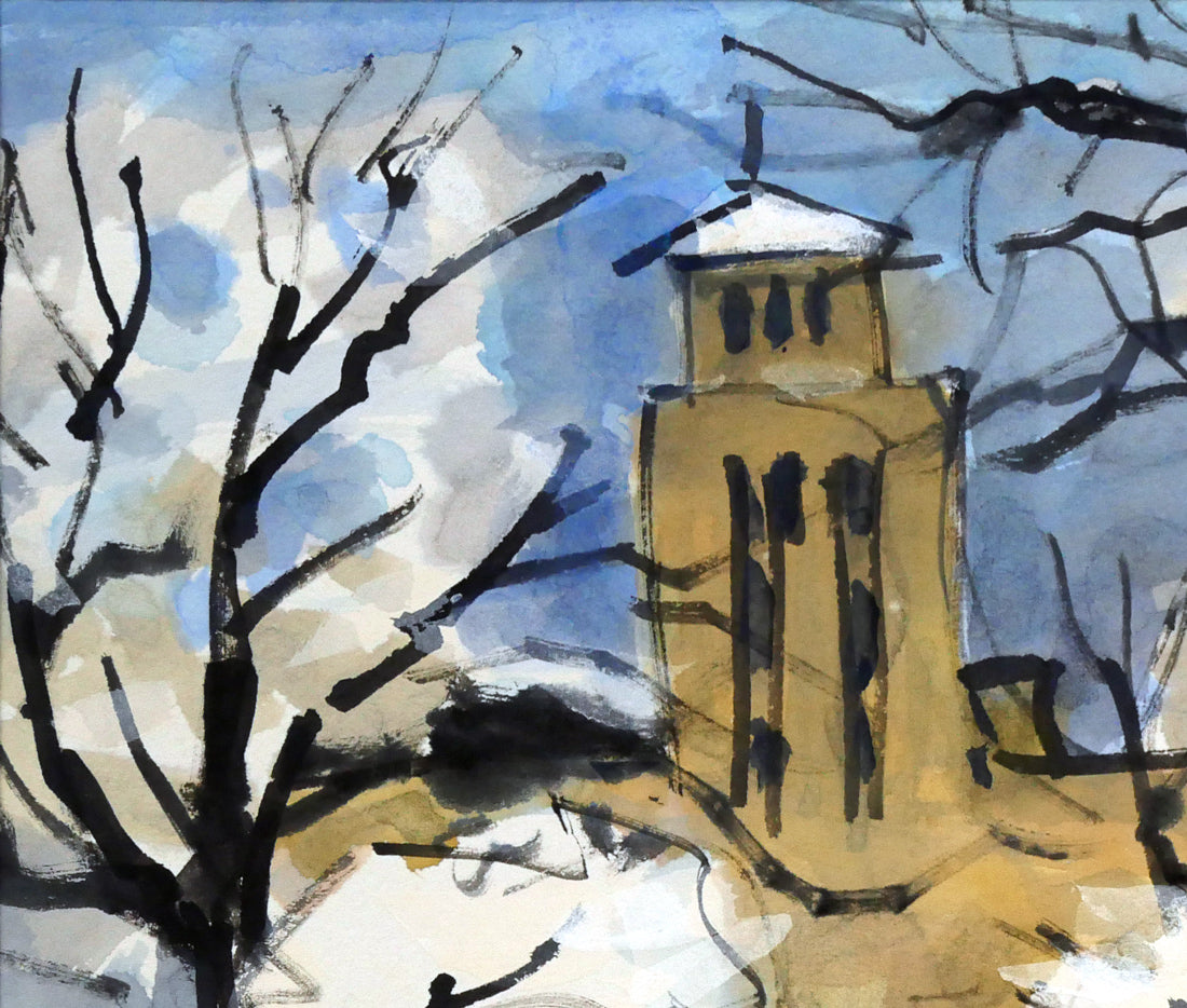 鹿毛正三「北海道大学農学部」水彩画・色紙 拡大画像1