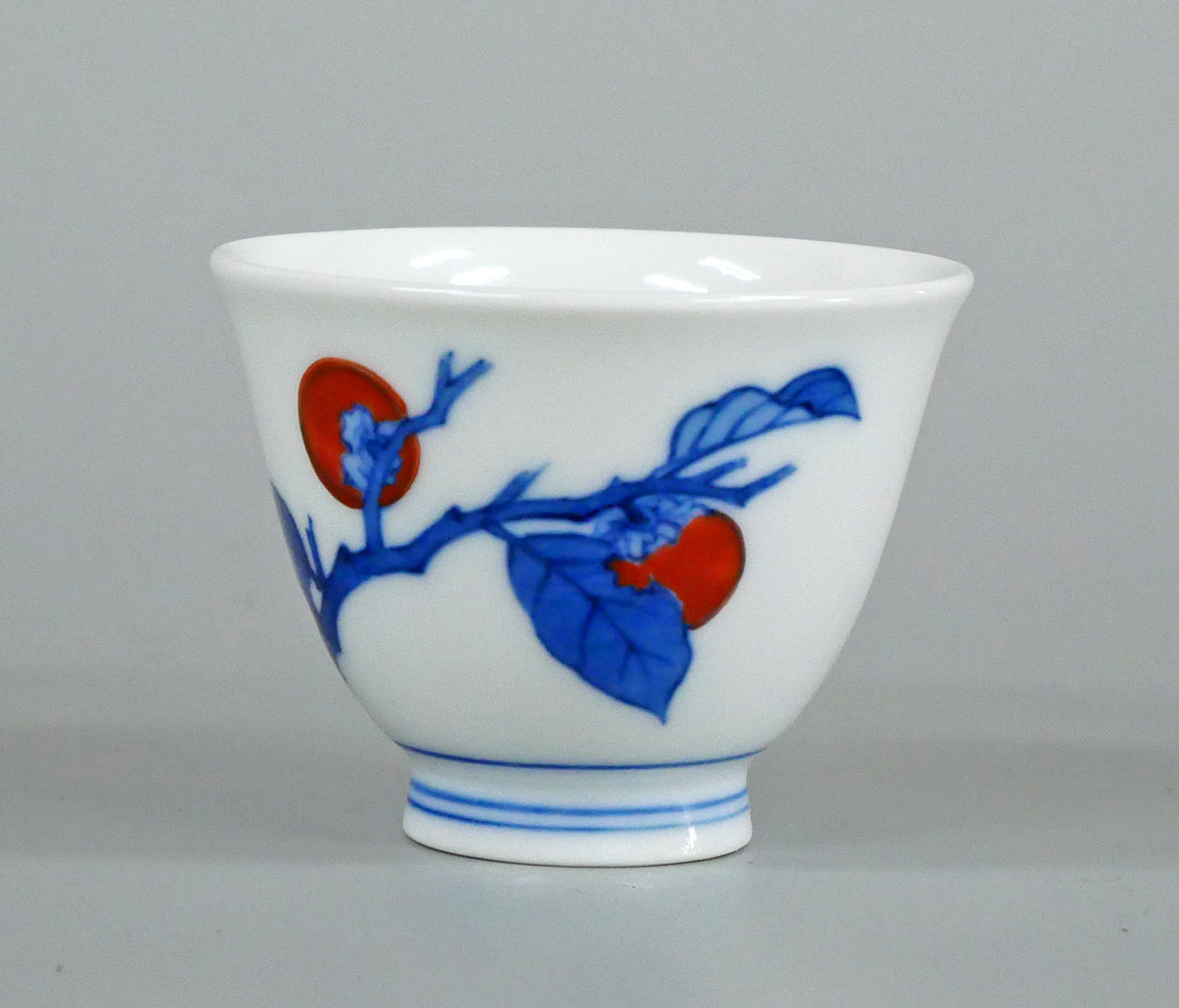 十四代酒井田柿右衛門「染錦柿文煎茶碗(5点1組)」共箱 作品画像