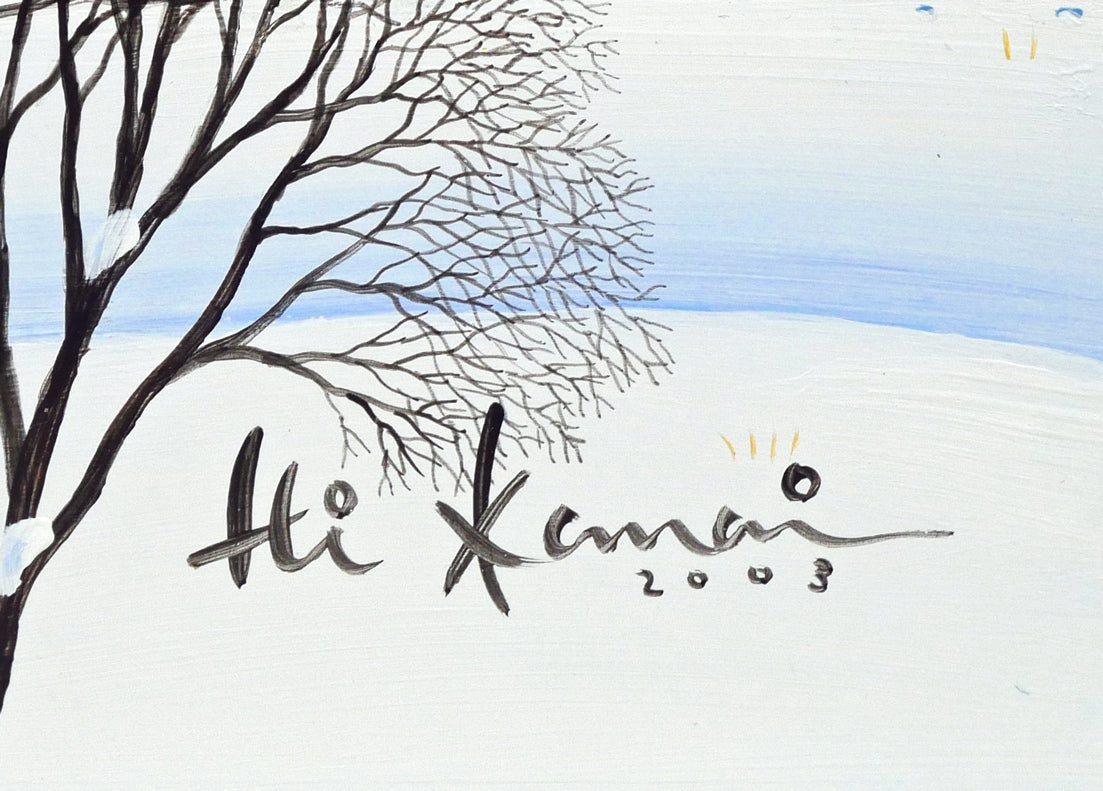 金井英明「しゃんしゃら荷馬車らくちんだ」肉筆アクリル画1点物・20号 サイン・年記(2003年作)