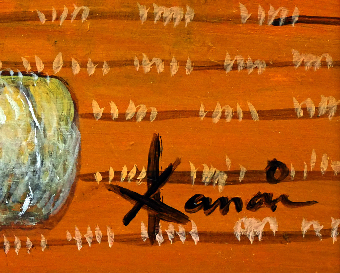 金井英明「ぐるぐる輪回し」肉筆アクリル画1点物・10号 サイン拡大画像