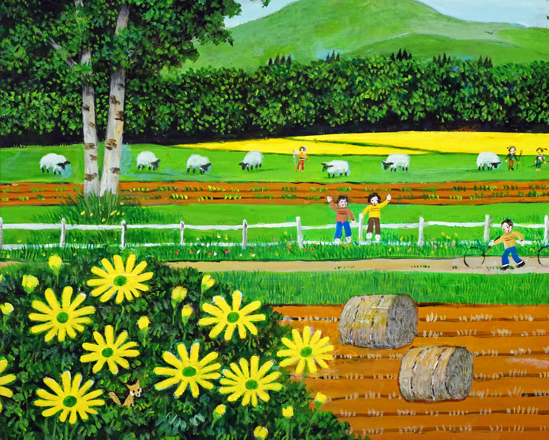 金井英明「ぐるぐる輪回し」肉筆アクリル画1点物・10号 拡大画像3